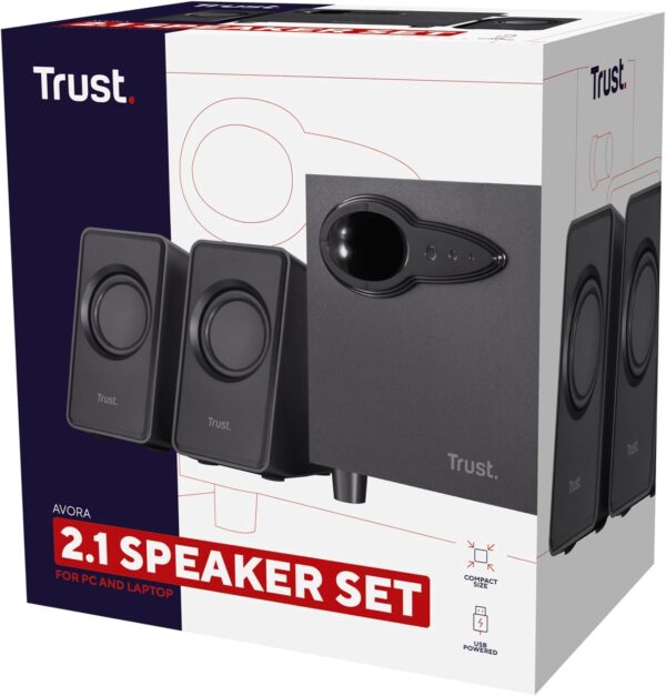 Set Altoparlanti 2.1 Subwoofer, Trust Avora, Potenza di 18W di Picco e 9W RMS, Nero